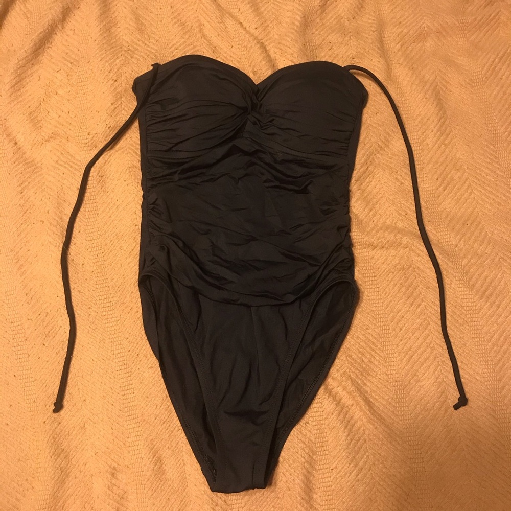 Black Ruched One Piece Swimsuit
